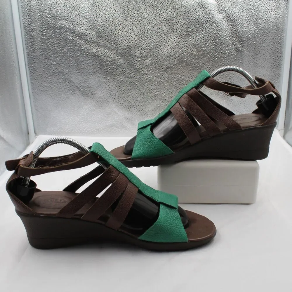 KEEN Victoria Women 11 Strappy Comfort Ortho Cushion Wedge Sandals Brown Green